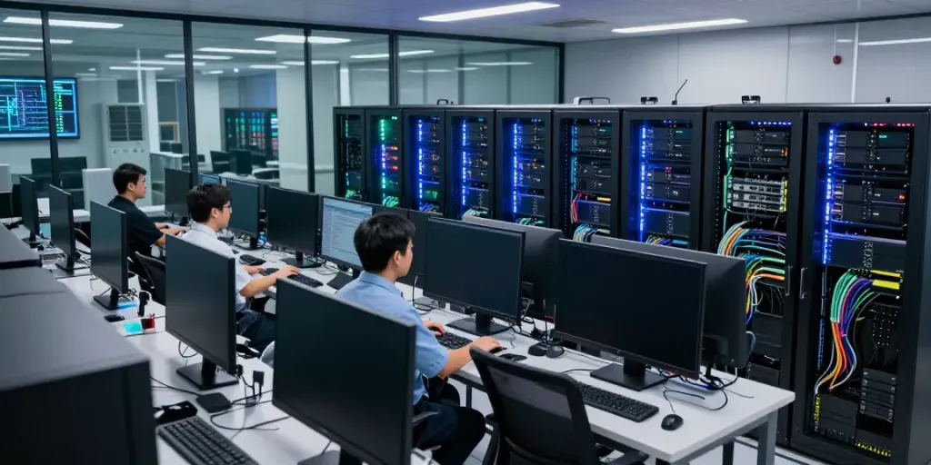 rokok88 data center showcasing efficient network systems and organized workspace